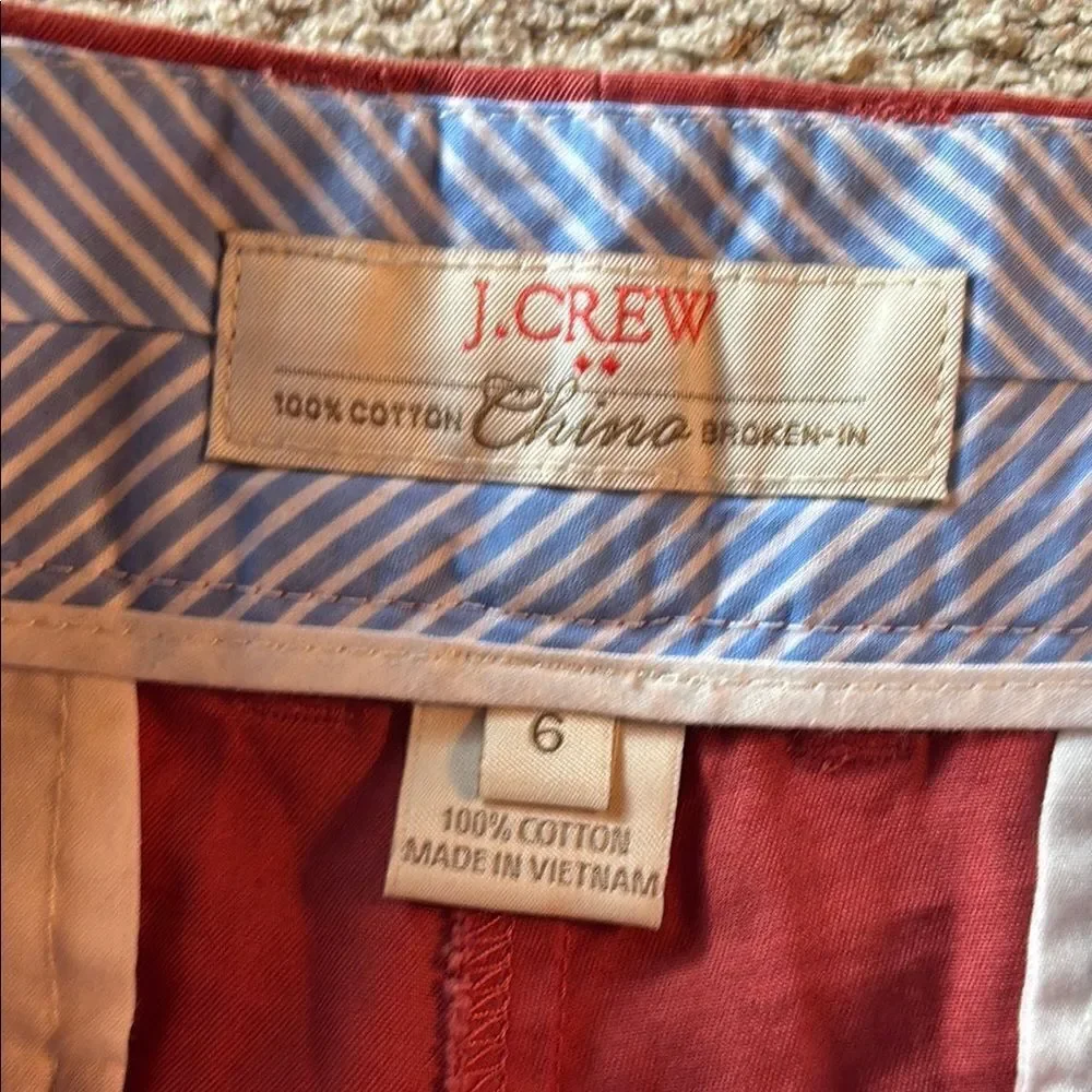 J. Crew 100% Cotton Red Chino Shorts Casual Summer Style